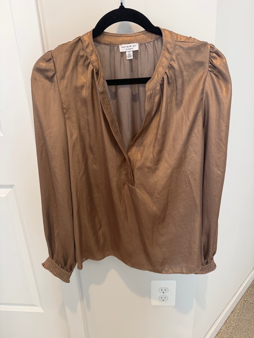 Current Air Bronze Metallic Long Sleeve Blouse